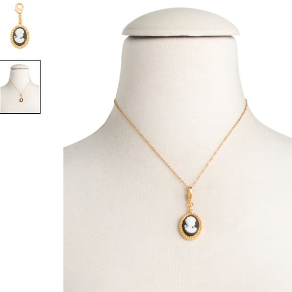 New BEN AMUN 24k Gold Electroplated Cameo CHARM Pendant Made In USA Gold Black - Picture 3 of 5